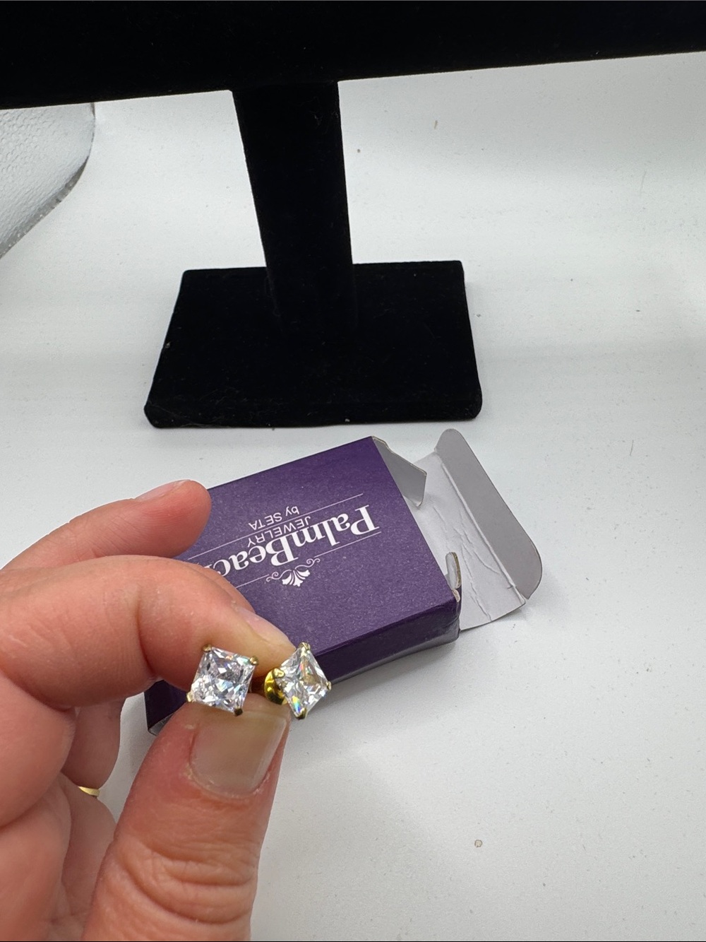 PalmBeach Jewelry Gold-Tone Square Clear CZ Stud Earrings